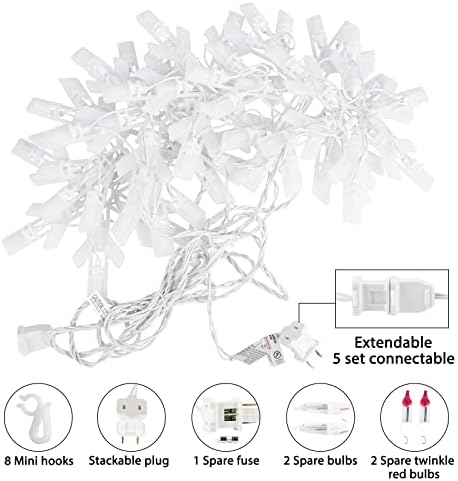 Snowflake Christmas String Lights - 2 Pack 6 Drops 8.8 Ft. 100 Mini Bulb Snowflake Icicle Lights with Hooks, alternate view 6