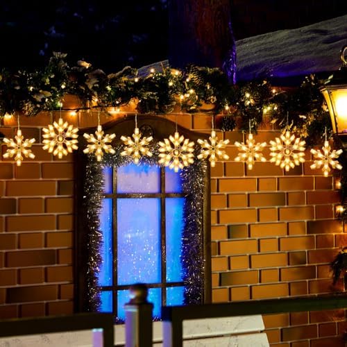 Snowflake Christmas String Lights with 9 Drops - 13ft 150 Mini Bulb Icicle Lights with Clips, Plug-in, alternate view 2