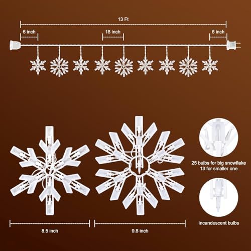 Snowflake Christmas String Lights with 9 Drops - 13ft 150 Mini Bulb Icicle Lights with Clips, Plug-in, alternate view 3