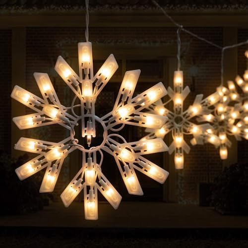 Snowflake Christmas String Lights with 9 Drops - 13ft 150 Mini Bulb Icicle Lights with Clips, Plug-in, alternate view 6
