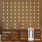 Snowflake Curtain Lights, Warm White Window Lights 70 Snowflakes Hanging Light with Remote Fairy Led Twinkle, alternate view