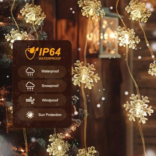 Snowflake Curtain Lights, Warm White Window Lights 70 Snowflakes Hanging Light with Remote Fairy Led Twinkle, alternate view
