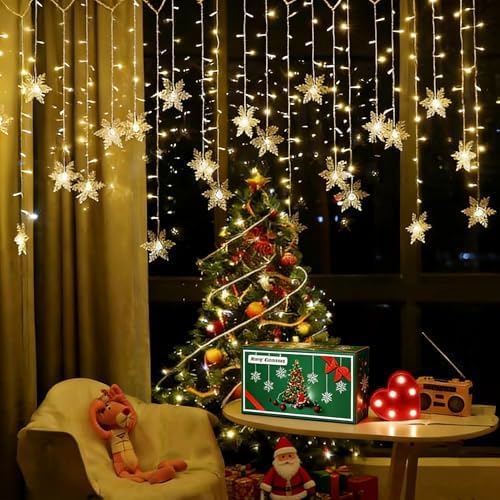 Snowflake LED Curtain Lights, Plug-in 19Ft/6M 96 LEDs Fairy String Lights