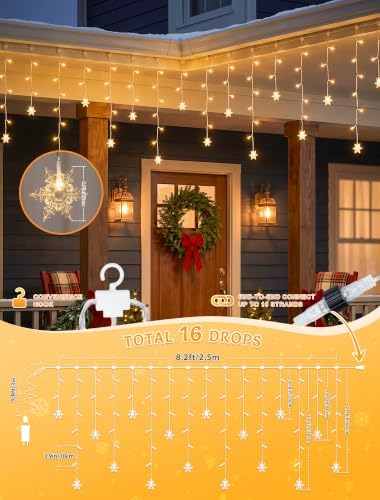 Snowflakes Christmas Lights, 8.2 FT 80 LED Curtain String Lights, alternate view 5
