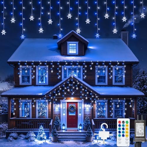 Snowflakes Icicle Lights Outdoor, 8.2 FT 80 LED Hanging Lights