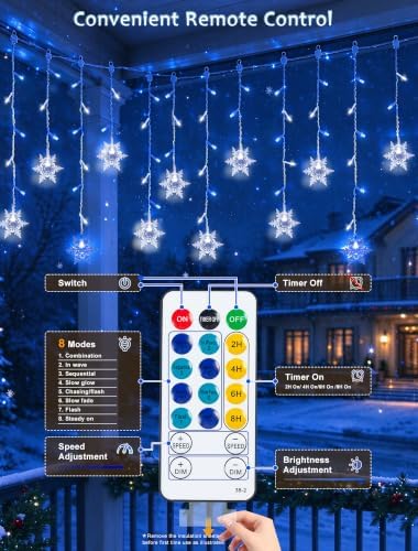 Snowflakes Icicle Lights Outdoor, 8.2 FT 80 LED Hanging Lights, alternate view 4