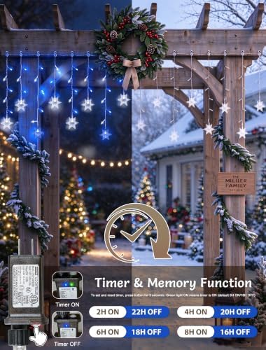 Snowflakes Icicle Lights Outdoor, 8.2 FT 80 LED Hanging Lights, alternate view 5