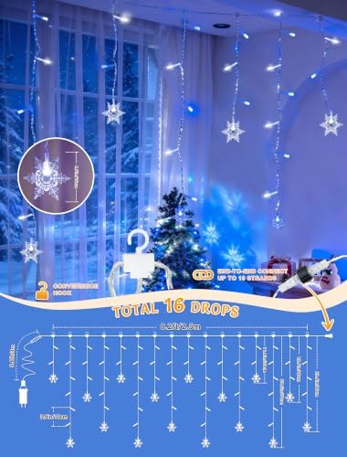 Snowflakes Icicle Lights Outdoor, 8.2 FT 80 LED Hanging Lights, alternate view 6