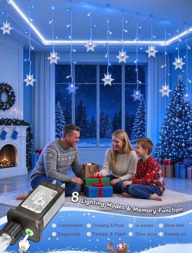Snowflakes Icicle Lights Outdoor, 8.2 FT 80 LED Hanging Lights, alternate view 7