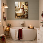 Snowman Christmas Canvas Wall Art, Funny Snowman in Bathtub Canvas Prints, alternate view 3