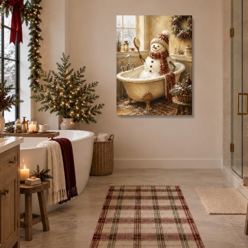 Snowman Christmas Canvas Wall Art, Funny Snowman in Bathtub Canvas Prints, alternate view 4