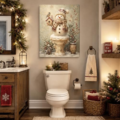 Snowman Christmas Canvas Wall Art, Funny Snowman on Toilet Canvas Prints, alternate view 2