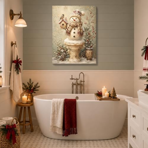 Snowman Christmas Canvas Wall Art, Funny Snowman on Toilet Canvas Prints, alternate view 3