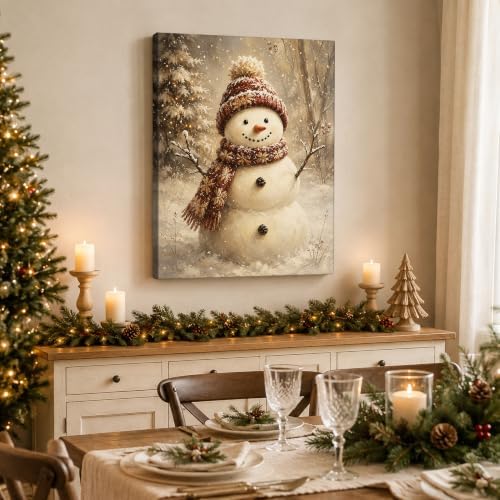 Snowman Christmas Canvas Wall Art, Snowman Snowy Pine Forest Canvas Prints, alternate view 4