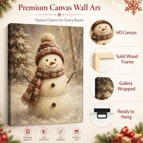 Snowman Christmas Canvas Wall Art, Snowman Snowy Pine Forest Canvas Prints, alternate view 5