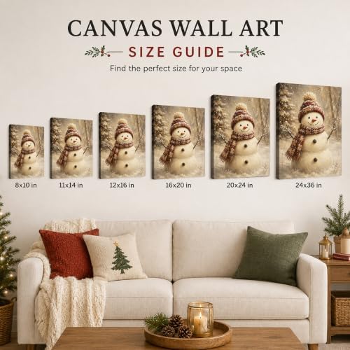 Snowman Christmas Canvas Wall Art, Snowman Snowy Pine Forest Canvas Prints, alternate view 6