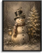 Snowman Framed Christmas Canvas Wall Art, Christmas Tree Canvas Pictures