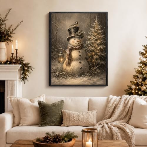 Snowman Framed Christmas Canvas Wall Art, Christmas Tree Canvas Pictures, alternate view 2
