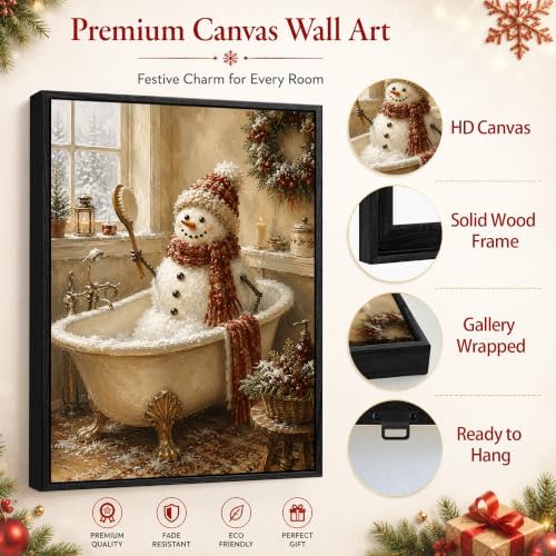 Snowman Framed Christmas Wall Art, Funny Snowman in Bathtub Canvas Pictures, alternate view 5
