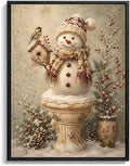 Snowman Framed Christmas Wall Art, Funny Snowman on Toilet Canvas Pictures