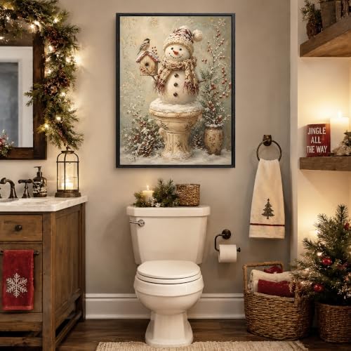 Snowman Framed Christmas Wall Art, Funny Snowman on Toilet Canvas Pictures, alternate view 2