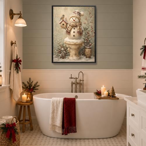 Snowman Framed Christmas Wall Art, Funny Snowman on Toilet Canvas Pictures, alternate view 3