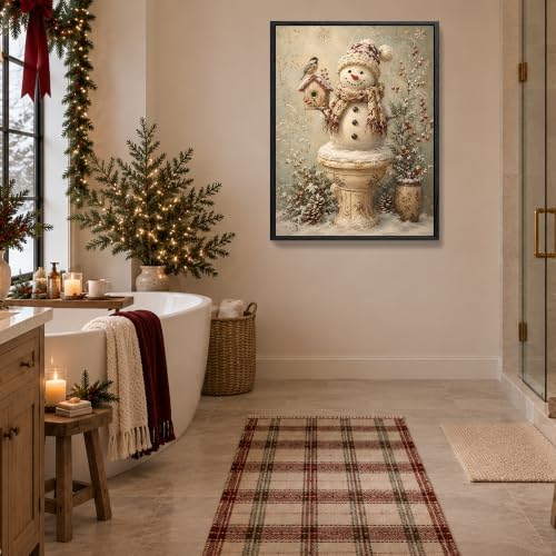 Snowman Framed Christmas Wall Art, Funny Snowman on Toilet Canvas Pictures, alternate view 4