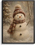 Snowman Framed Christmas Wall Art, Snowman Snowy Pine Forest Canvas Prints