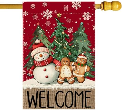 Snowman Gingerbread Christmas House Flag Large Yard Decor 28X40In