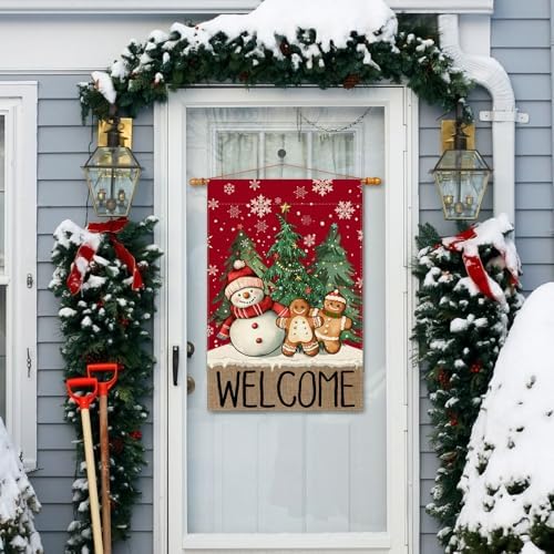 Snowman Gingerbread Christmas House Flag Large Yard Decor 28X40In, alternate view 2