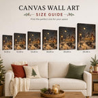 Snowy Christmas Village Wall Art, Moonlit Cottage Landscape Canvas Prints, alternate view 6