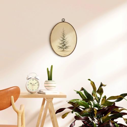 Snowy Evergreen Tree Oval Wall Art, Winter Pine Tree Framed Canvas Prints Wall Art, Neutral Rustic Winter Oval, alternate