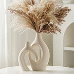 Snuggle Hollow Ceramic Vase of 2, Boho Nordic Modern Home Decor Vase in Extra Large Cream White
