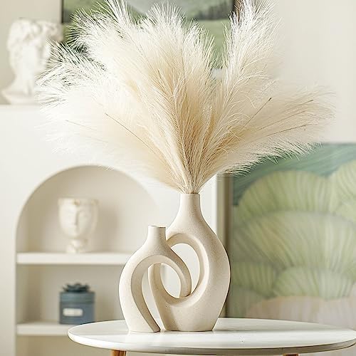 Snuggle Hollow Ceramic Vase of 2, Boho Nordic Modern Home Decor Vase in Extra Large Cream White, alternate view 2