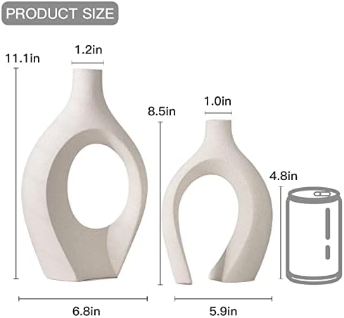 Snuggle Hollow Ceramic Vase of 2, Boho Nordic Modern Home Decor Vase in Extra Large Cream White, alternate view 3