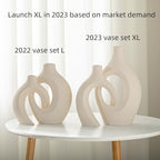 Snuggle Hollow Ceramic Vase of 2, Boho Nordic Modern Home Decor Vase in Extra Large Cream White, alternate view 4