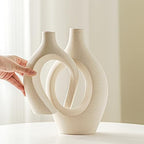 Snuggle Hollow Ceramic Vase of 2, Boho Nordic Modern Home Decor Vase in Extra Large Cream White, alternate view 5
