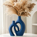 Snuggle Hollow Ceramic Vase of 2, Modern Minimalist Decorative Vases in Extra Large Navy Blue