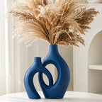 Snuggle Hollow Ceramic Vase of 2, Modern Minimalist Decorative Vases in Extra Large Navy Blue