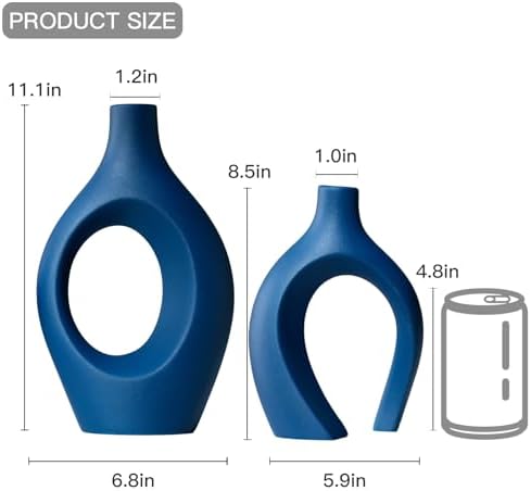 Snuggle Hollow Ceramic Vase of 2, Modern Minimalist Decorative Vases in Extra Large Navy Blue, alternate view 2