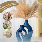Snuggle Hollow Ceramic Vase of 2, Modern Minimalist Decorative Vases in Extra Large Navy Blue, alternate view 4