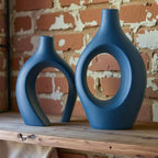 Snuggle Hollow Ceramic Vase of 2, Modern Minimalist Decorative Vases in Extra Large Navy Blue, alternate view 5