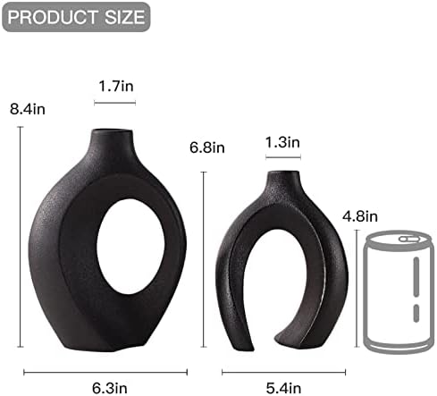 Snuggle Hollow Ceramic Vase Set of 2 for Nordic Boho Home Decor in Large Matte Black, alternate view 2