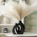 Snuggle Hollow Ceramic Vase Set of 2 for Nordic Boho Home Decor in Large Matte Black, alternate view 4