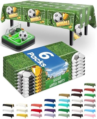 Soccer Plastic Table Cloth Disposable 6 Pack, 54 x 108 Inch in 54 x 108 Inch