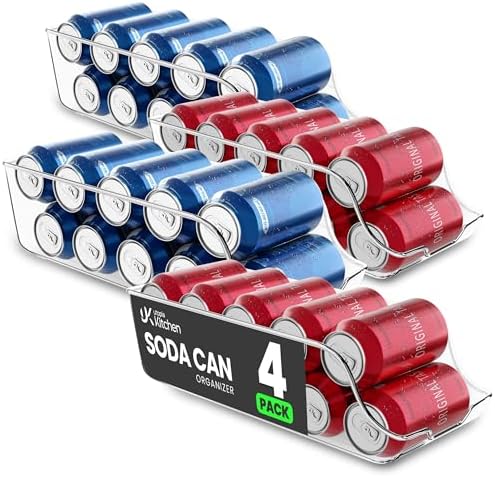 Soda Can Organizer for Refrigerator & Pantry, 4 Pack, Clear in Clear