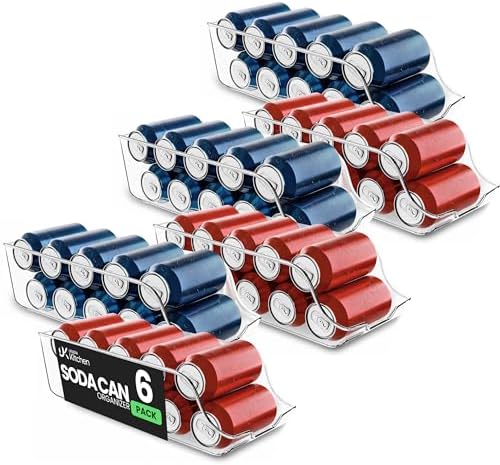 Soda Can Organizer for Refrigerator & Pantry, 6 Pack, Clear in Clear