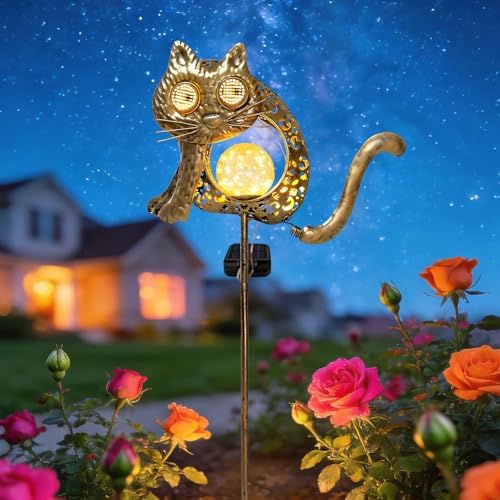 Solar Cat Garden Light Glowing Eye Outdoor Decor