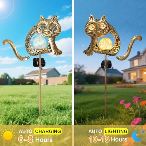 Solar Cat Garden Light Glowing Eye Outdoor Decor, alternate view 4