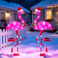 Solar Christmas Decorations, 2 Pack Solar Pink Flamingos Lights for Outdoor Yard